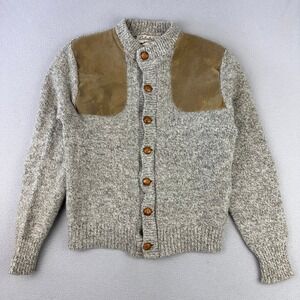 Vintage 70s Cabela's Hunting Sweater‎ Mens M Grey Wool Thick Cardigan *Shrunk